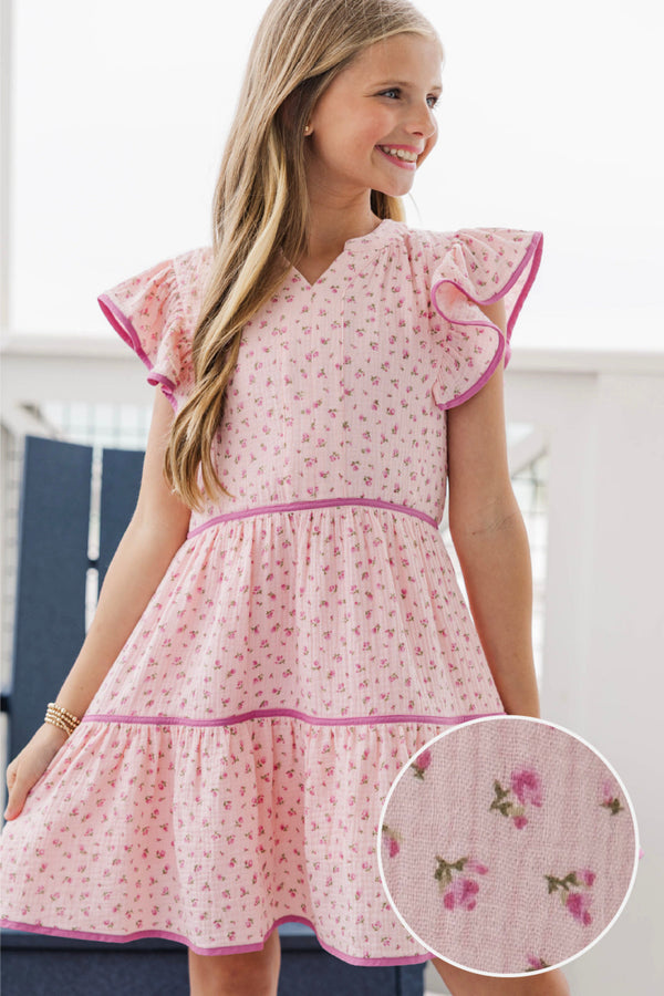 Girls: At This Time Blush Ditsy Floral Dress