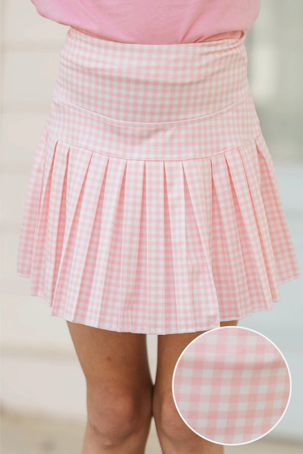 Girls: The Sadie Pink Gingham Skort