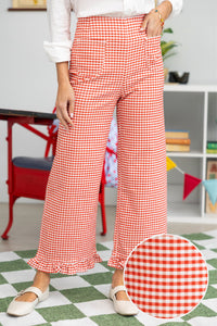 On Point Red Gingham Ruffled Pants