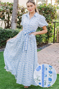 Can't Wait Blue Ditsy Floral Midi Dress