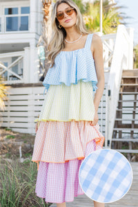 Open Skies Multi Gingham Midi Dress