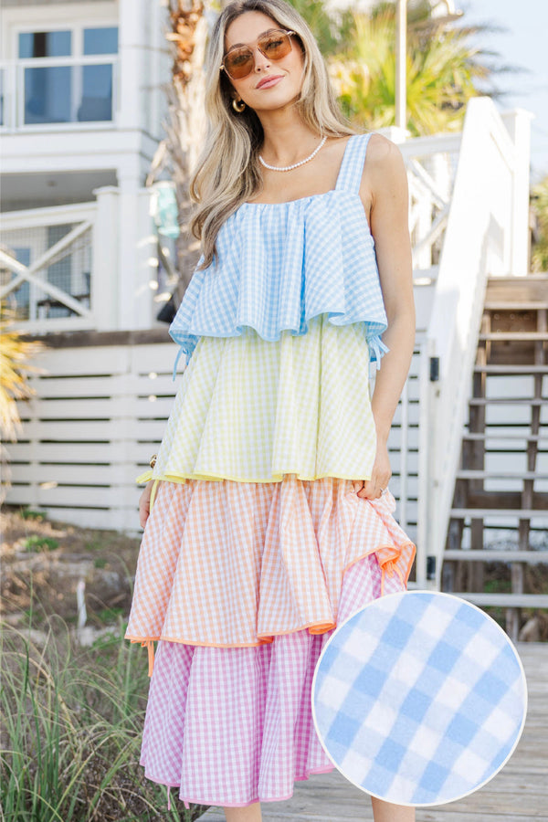 Open Skies Multi Gingham Midi Dress