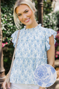 Painted Petals Light Blue Toile Blouse