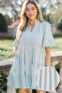 Feeling Your Best Sage Striped Babydoll Dress