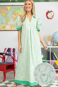 Out Of Town Green Apple Print Midi Dress