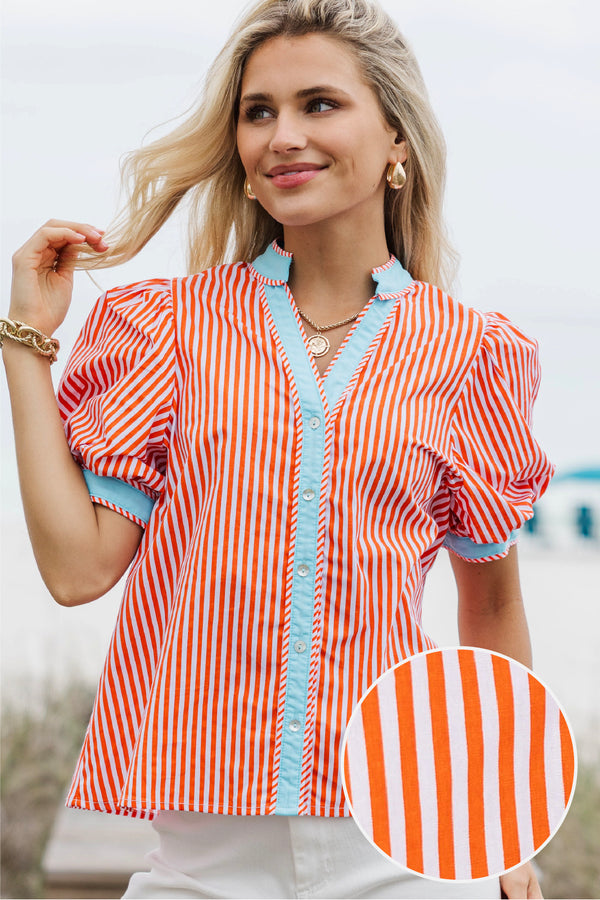 On The Edge Orange Striped Blouse