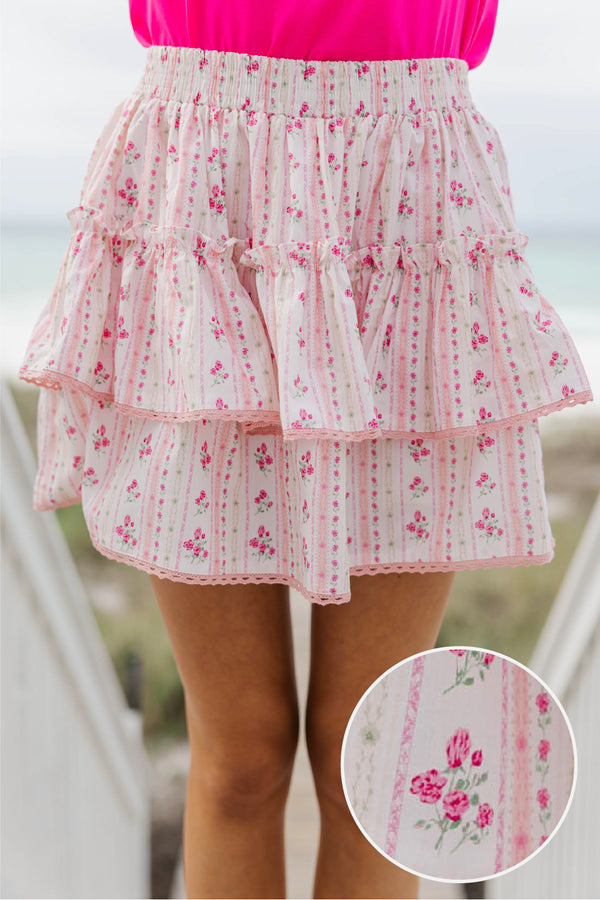 Girls: Sweet Dreams Pink Floral Ruffled Skort