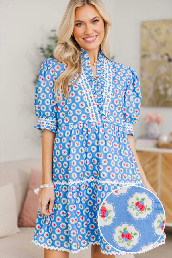NURSING COLLECTION: Love Grows Here Blue Medallion Dress