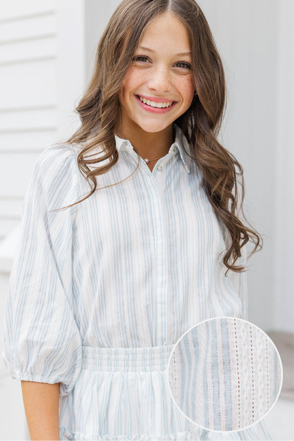 Girls: The Emerly Light Blue Striped Blouse