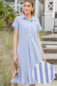 Lovely As Ever Blue Striped Midi Dress