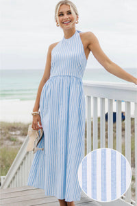Day Maker Light Blue Striped Midi Dress