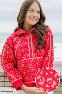 Girls: Always Direct Red Leopard Print Quilted Pullover
