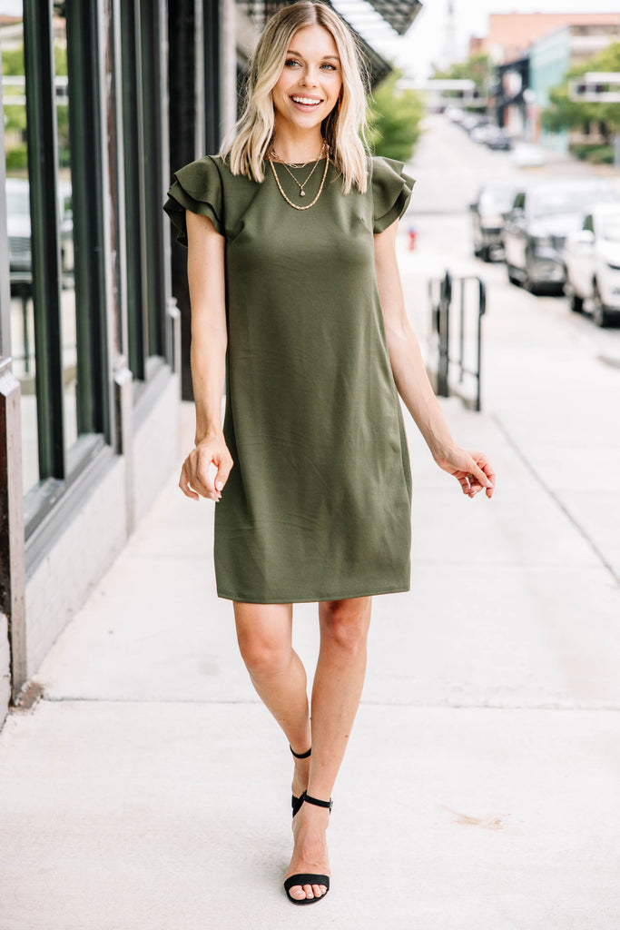 Solid Ruffle Sleeve Dress, Olive – Shop the Mint