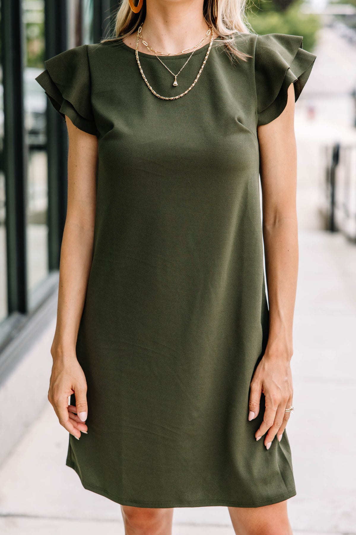 Solid Ruffle Sleeve Dress, Olive – Shop the Mint