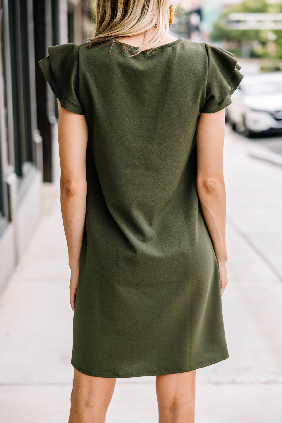 Solid Ruffle Sleeve Dress, Olive – Shop the Mint