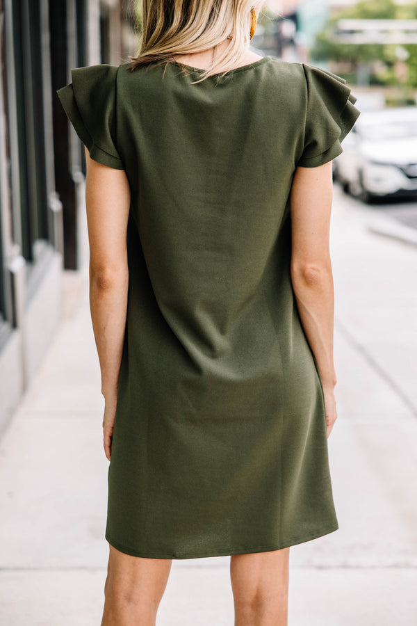 Beauty Bound Olive Green Ruffled Sleeve Dress