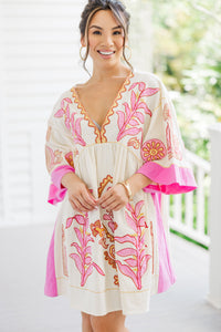 Just My Type Pink Floral Embroidery Babydoll Dress