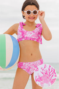 Girls: Bayside Beauty Fuchsia Toile Two Piece Swimsuit