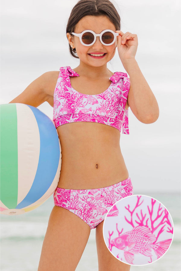 Girls: Bayside Beauty Fuchsia Toile Two Piece Swimsuit
