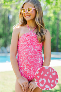 Girls: On The Bay Fuchsia Pink Cheetah One Piece Swimsuit
