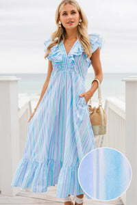 The Creative Blue Striped Midi Dress