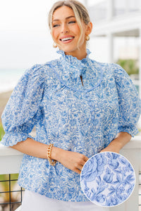 Keep It Up Blue Toile Blouse