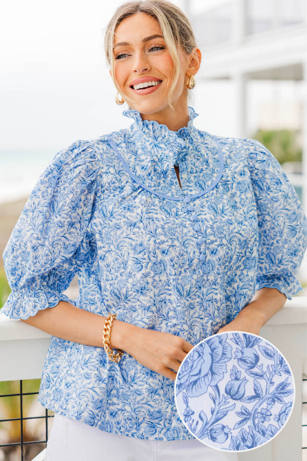 Keep It Up Blue Toile Blouse