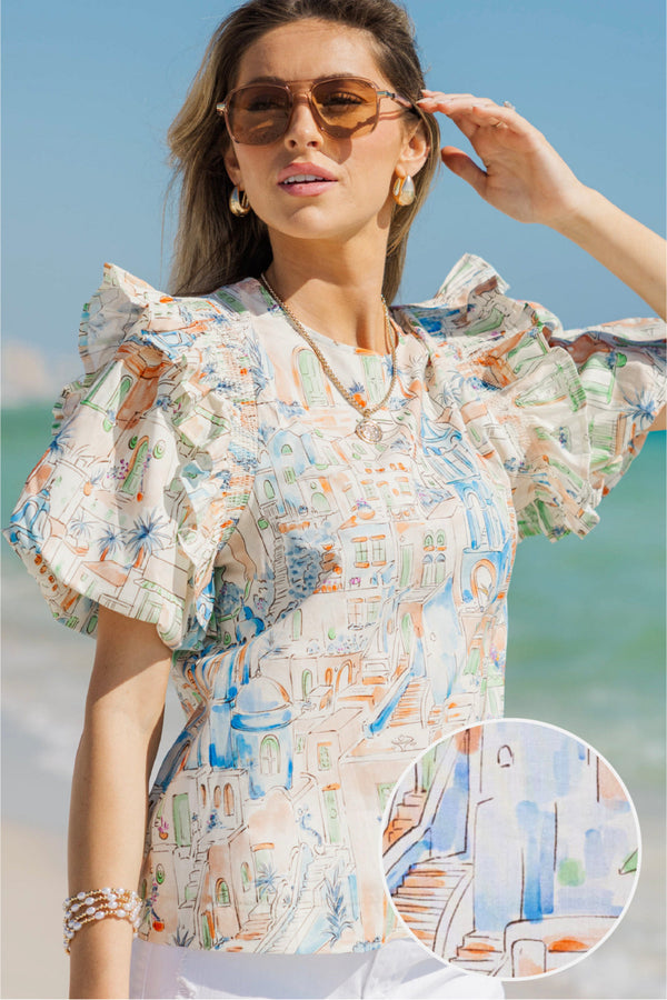 So Very Good Blue Toile Blouse