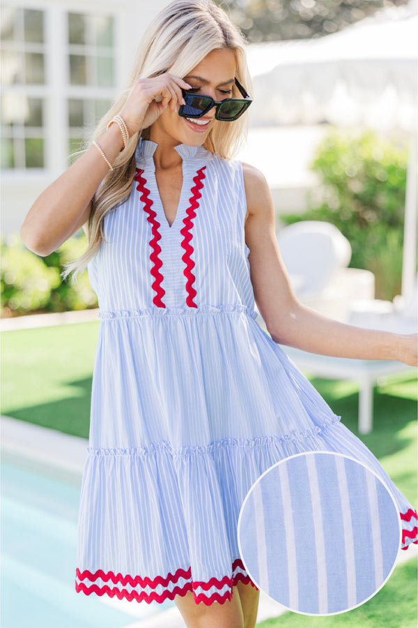 In Time Light Blue Striped Dress