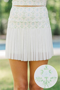 Girls: Keep It Fresh White Floral Tulle Pleated Athletic Skort