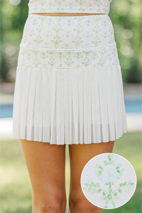 Girls: Keep It Fresh White Floral Tulle Pleated Athletic Skort