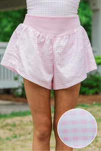 Girls: Counting On You Blush Gingham Athletic Shorts