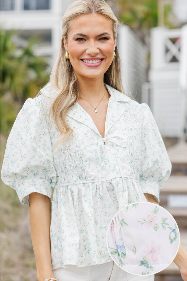 Sweet Staple White Ditsy Floral Blouse
