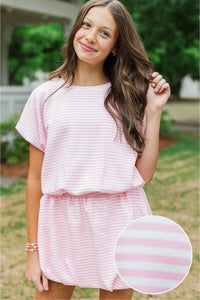 Girls: Simply Yours Pink Striped Bubble Tee