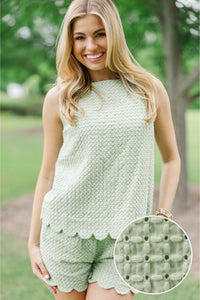 The Kira Chartreuse Textured Scalloped Set