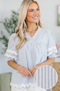 NURSING COLLECTION: Can't Give You Up Light Blue Striped Blouse