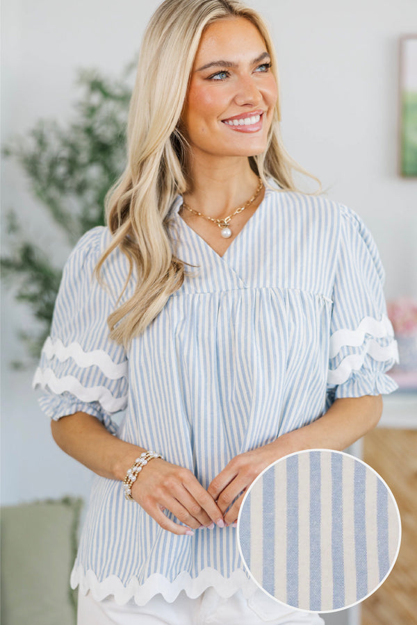 NURSING COLLECTION: Can't Give You Up Light Blue Striped Blouse