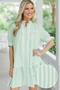 Willing To Help Green Striped Button Down Dress