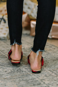 Under The Tree Red Plaid Flat Mules