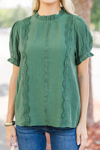 Wish You Were Here Forest Green Crochet Blouse