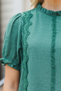 Wish You Were Here Forest Green Crochet Blouse