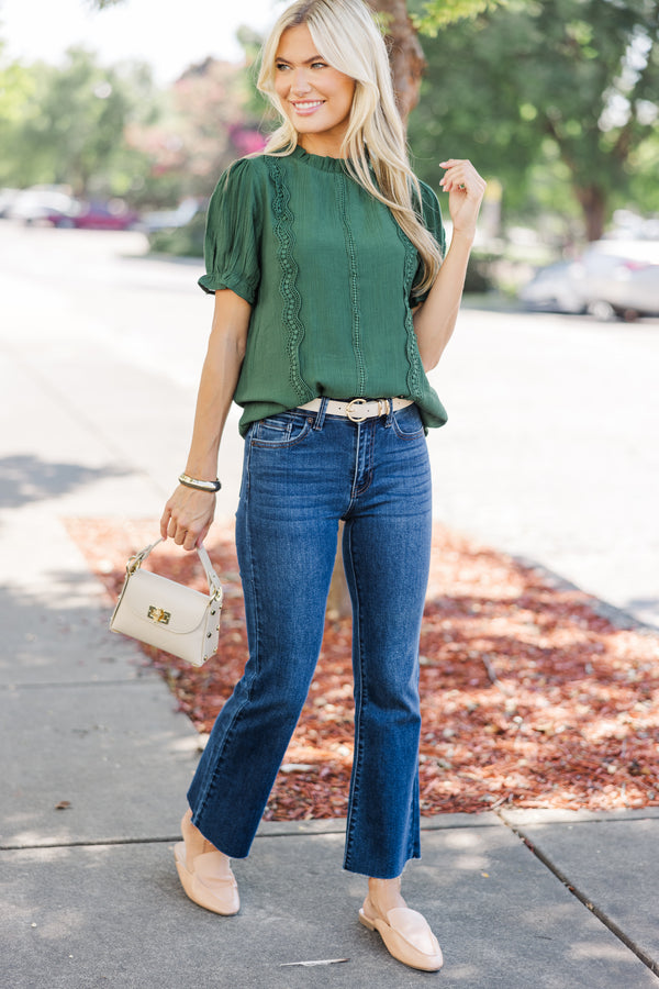 Wish You Were Here Forest Green Crochet Blouse