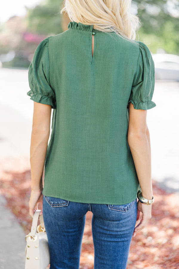 Wish You Were Here Forest Green Crochet Blouse