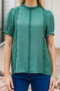 Wish You Were Here Forest Green Crochet Blouse