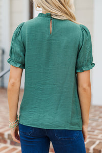 Wish You Were Here Forest Green Crochet Blouse