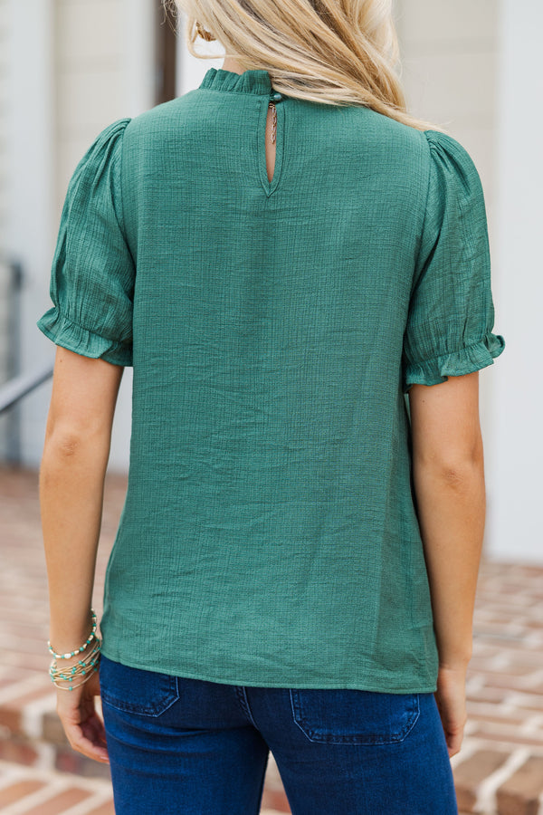 Wish You Were Here Forest Green Crochet Blouse