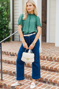 Wish You Were Here Forest Green Crochet Blouse