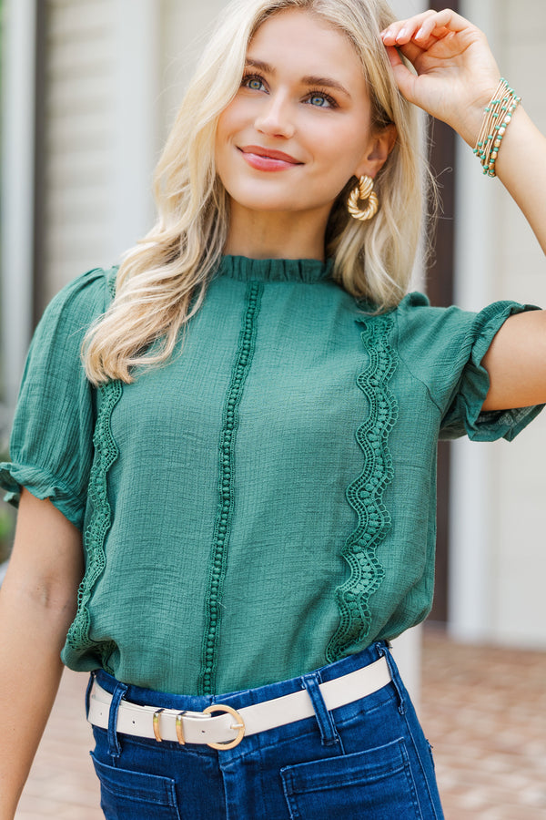 Wish You Were Here Forest Green Crochet Blouse