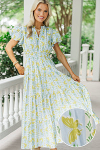 Coming Back For You Light Blue Floral Tiered Midi Dress