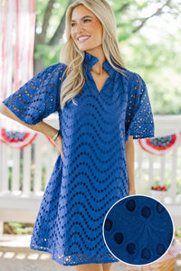 Just As You Like It Royal Blue Eyelet Dress